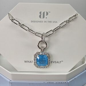 BP Silver Necklace with Blue Pendant